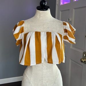 Fashion Nova Stripe Cold Shoulder Crop Top
